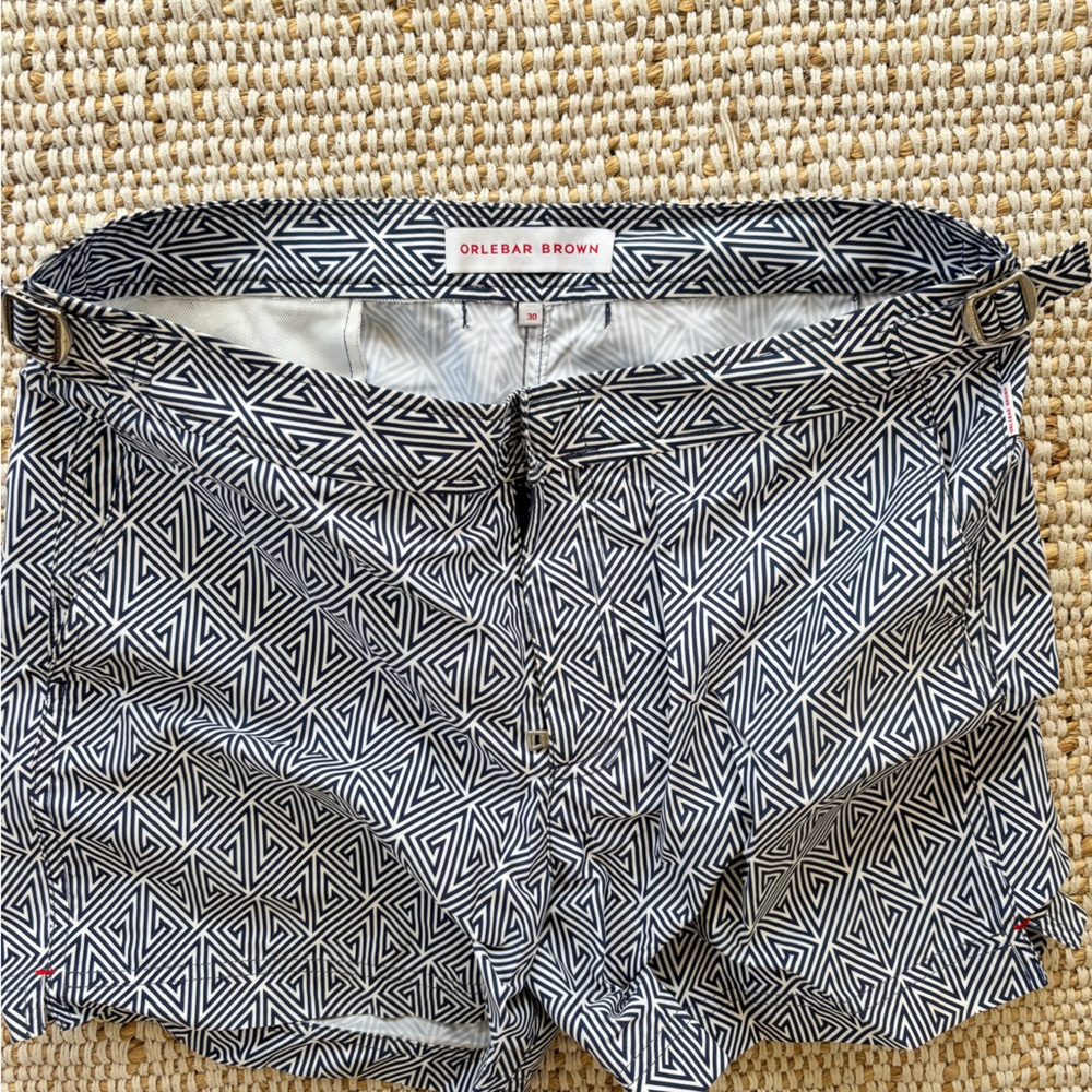 Orlebar Brown Navy White  Geometric Patterned Shorts